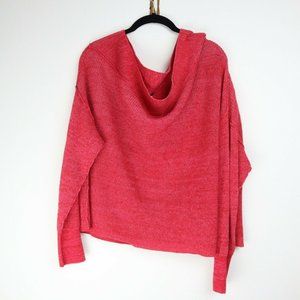 Free People Red Sweater Size L Shirt Asymmetric Drape Ribbed Texture Top Large